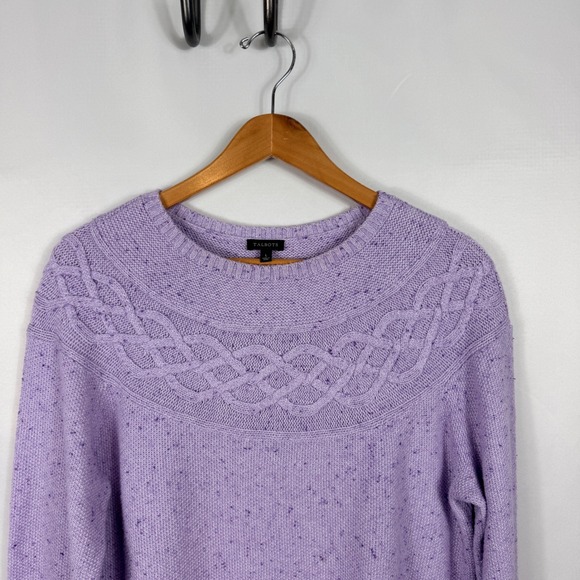 Talbots Sweaters - Talbots Sweater's‎ Large Purple Excellent Cable Knit Yoke Cotton Blend Marl